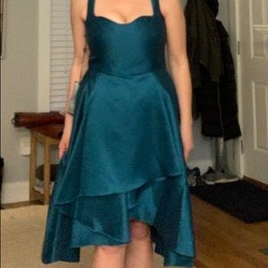 Beautiful Adrianna Papell Sculpted High-Low Mikado Dress, Teal Size 12